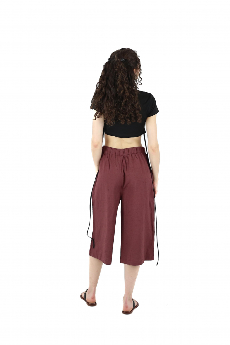 Pantaloni 3/4 dama din bumbac si canepa - Wine [4]