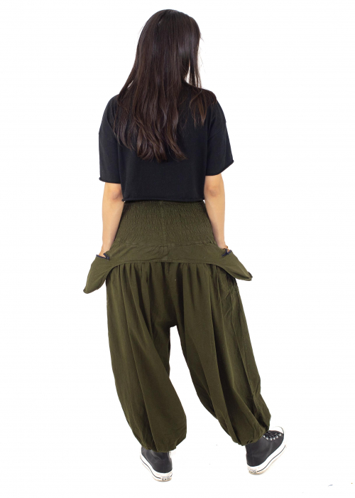 Pantaloni baggy cu buzunare supradimensionate - Verde [3]