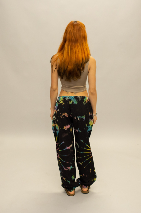 Pantaloni Baggy din bumbac cu buzunare laterale și șnur în talie - Tie Dye [4]