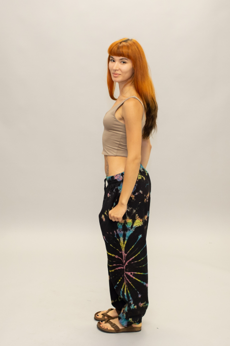 Pantaloni Baggy din bumbac cu buzunare laterale și șnur în talie - Tie Dye [3]
