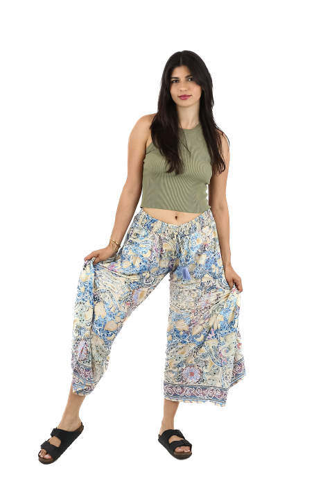 Pantaloni cu croi lejer din material fluid si fir auriu - Model 12 [4]