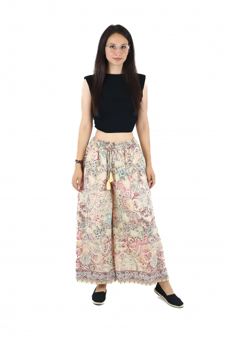 Pantaloni cu croi lejer din material fluid si fir auriu - Model 14 [2]