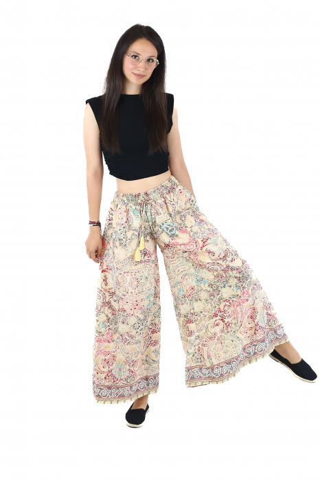 Pantaloni cu croi lejer din material fluid si fir auriu - Model 14 [4]