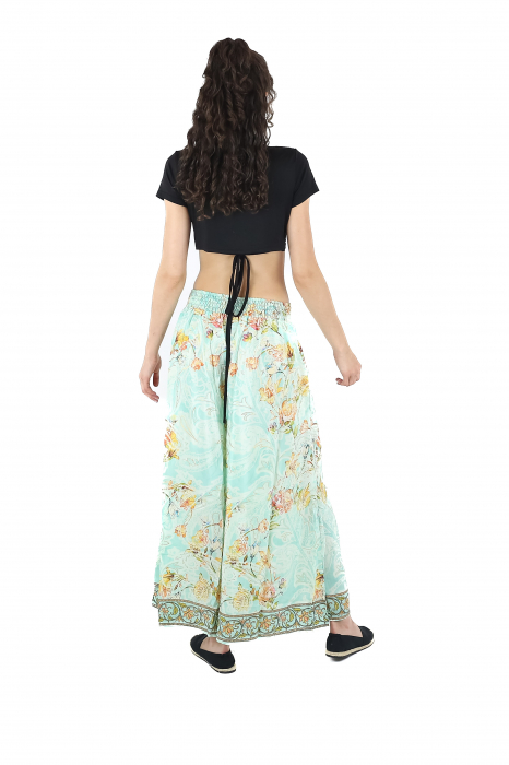 Pantaloni cu croi lejer din material fluid si fir auriu - Model 15 [5]