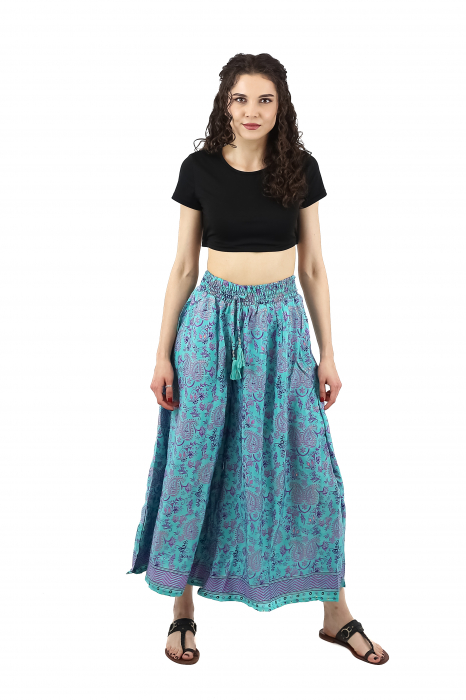 Pantaloni cu croi lejer din material fluid si fir auriu - Model 12 [2]