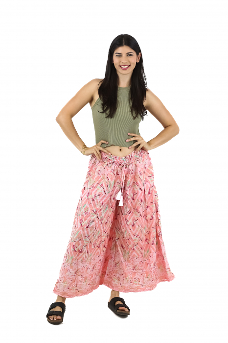 Pantaloni cu croi lejer din material fluid si fir auriu - Model 12 [2]