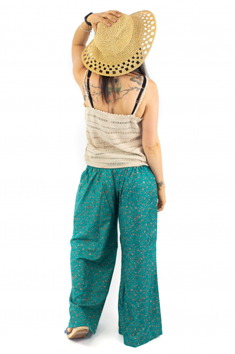 Pantaloni cu print din material fluid - Turquoise [4]