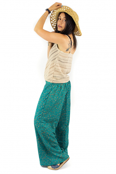 Pantaloni cu print din material fluid - Turquoise [3]