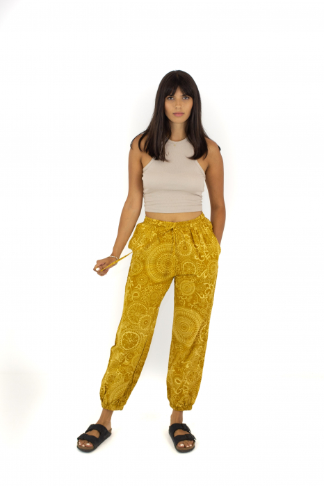 Pantaloni cu print Mandala all over- Petrol [2]