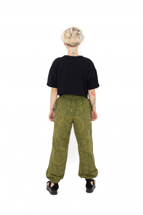 Pantaloni cu print Mandala all over- Petrol [4]