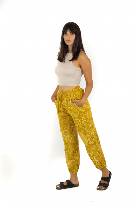 Pantaloni cu print Mandala all over- Petrol [3]
