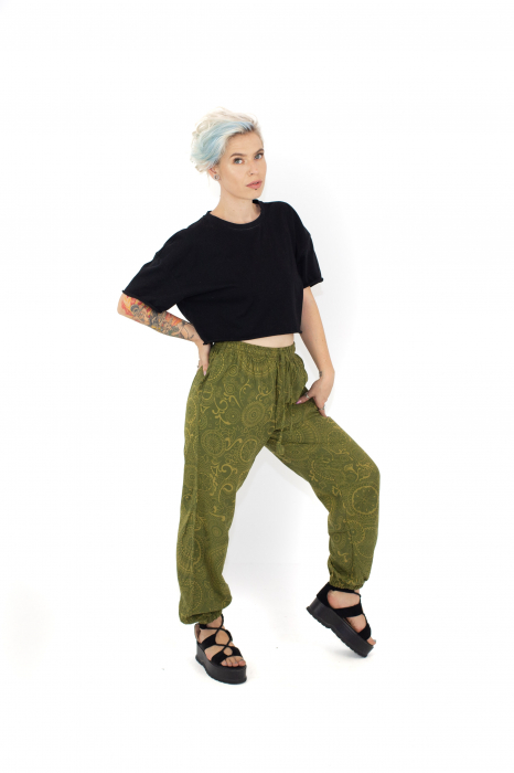 Pantaloni cu print Mandala all over- Petrol [3]