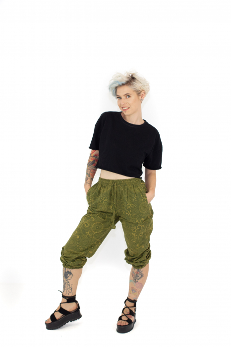 Pantaloni cu print Mandala all over- Petrol [5]