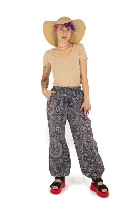 Pantaloni cu print Mandala all over- Petrol [2]