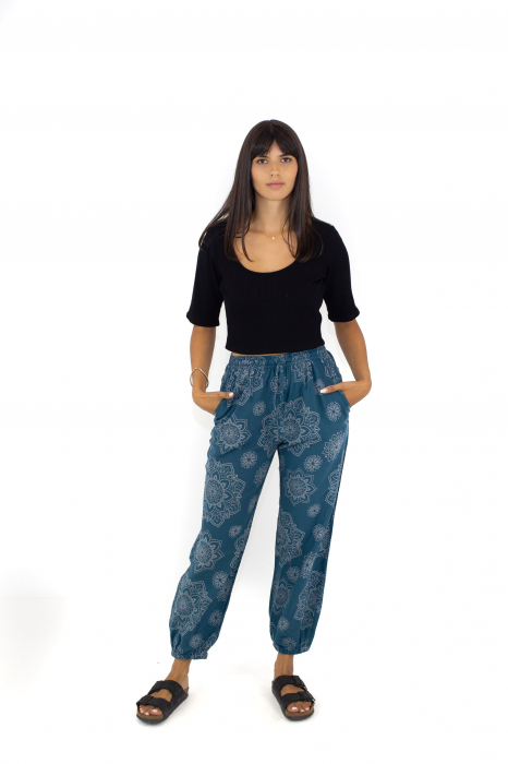 Pantaloni cu print Mandala - Petrol [2]