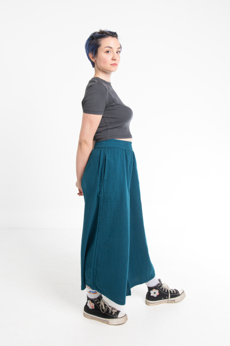 Pantaloni Culottes din Bumbac cu Bandă Elastica in Talie si Buzunare Laterale [5]