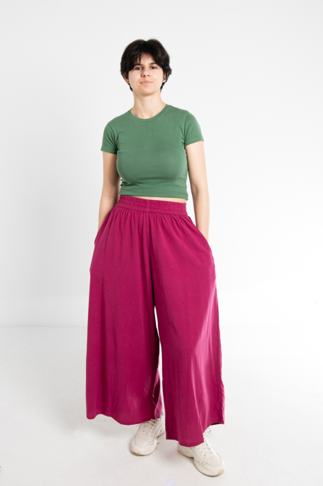Pantaloni Culottes din Bumbac cu Bandă Elastica in Talie si Buzunare Laterale [2]