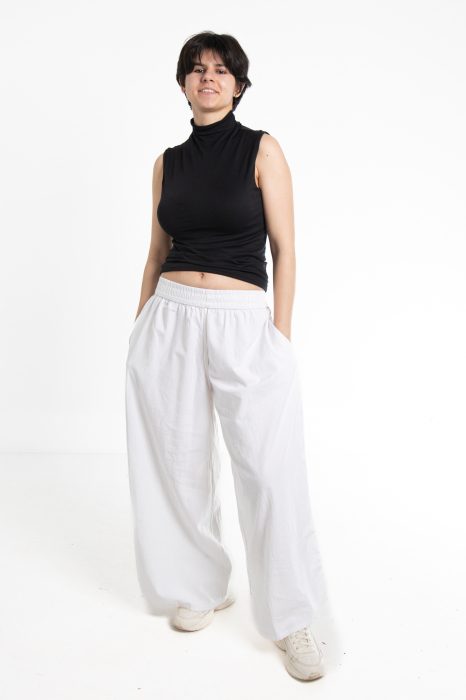 Pantaloni Culottes din Bumbac cu Bandă Elastica in Talie si Buzunare Laterale [2]