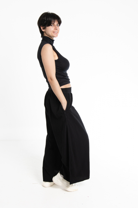 Pantaloni Culottes din Bumbac cu Bandă Elastica in Talie si Buzunare Laterale [5]