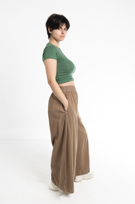 Pantaloni Culottes din Bumbac cu Bandă Elastica in Talie si Buzunare Laterale [4]