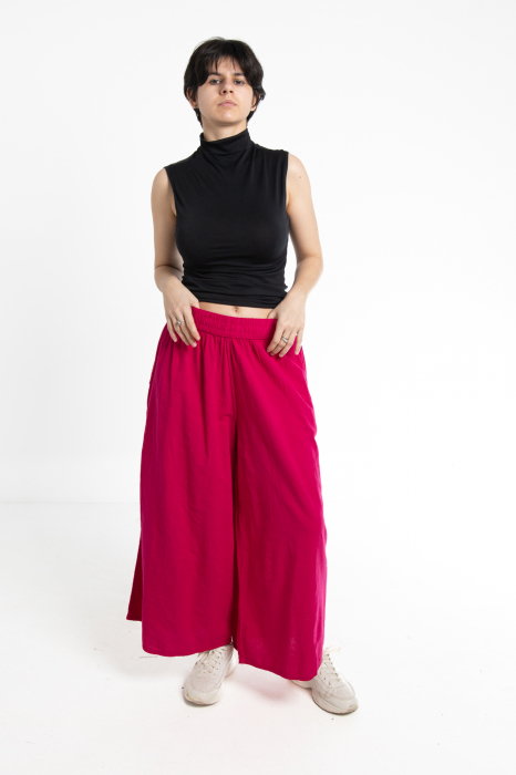Pantaloni Culottes din Bumbac cu Bandă Elastica in Talie si Buzunare Laterale [2]