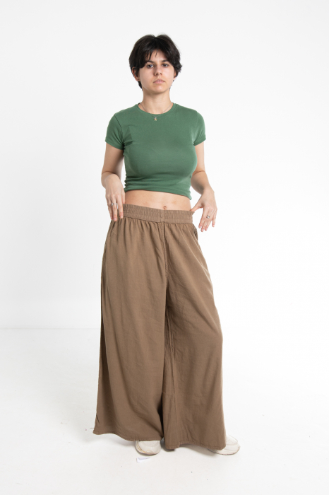 Pantaloni Culottes din Bumbac cu Bandă Elastica in Talie si Buzunare Laterale [2]