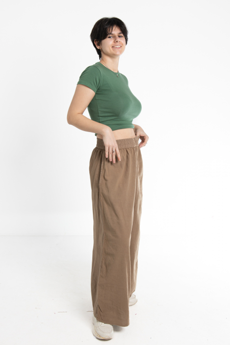 Pantaloni Culottes din Bumbac cu Bandă Elastica in Talie si Buzunare Laterale [3]