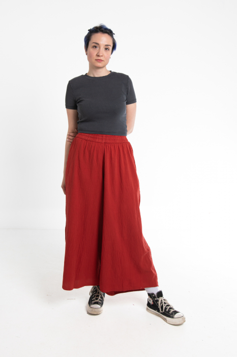 Pantaloni Culottes din Bumbac cu Bandă Elastica in Talie si Buzunare Laterale [3]
