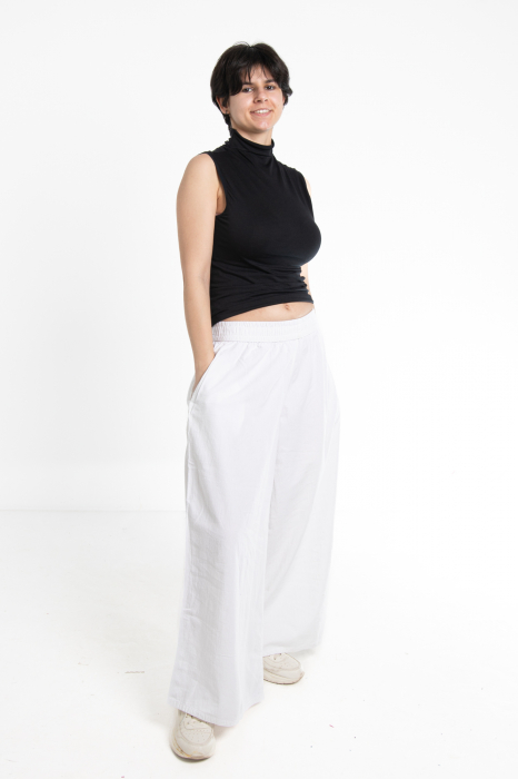 Pantaloni Culottes din Bumbac cu Bandă Elastica in Talie si Buzunare Laterale [4]