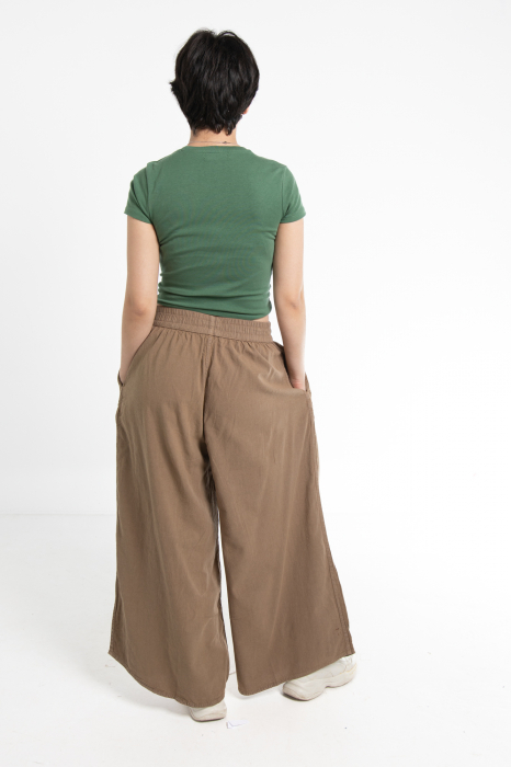 Pantaloni Culottes din Bumbac cu Bandă Elastica in Talie si Buzunare Laterale [5]