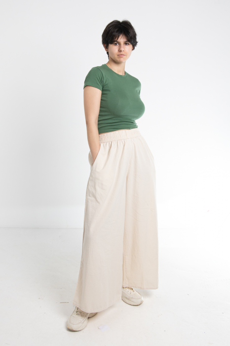 Pantaloni Culottes din Bumbac cu Bandă Elastica in Talie si Buzunare Laterale [2]