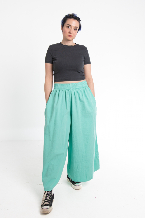 Pantaloni Culottes din Bumbac cu Bandă Elastica in Talie si Buzunare Laterale [2]