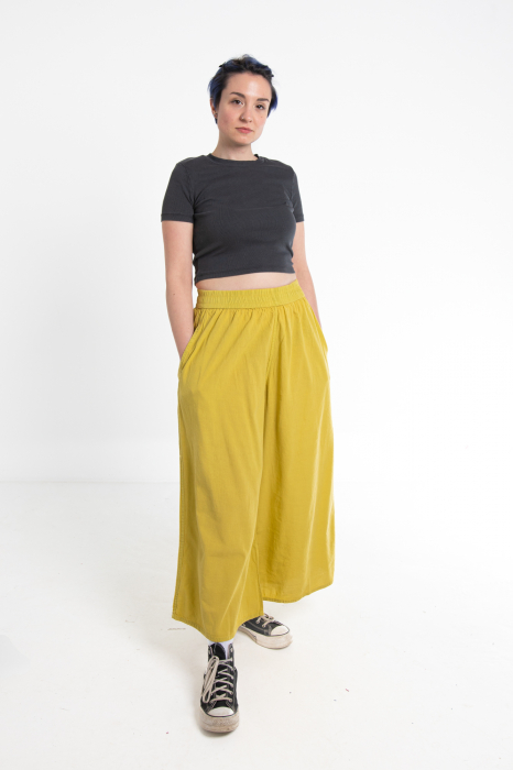 Pantaloni Culottes din Bumbac cu Bandă Elastica in Talie si Buzunare Laterale [2]