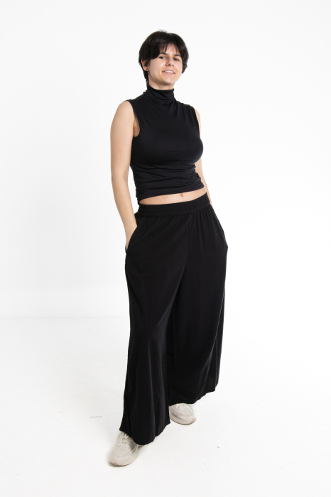Pantaloni Culottes din Bumbac cu Bandă Elastica in Talie si Buzunare Laterale [2]