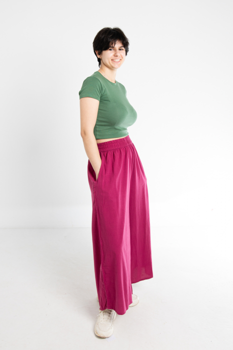 Pantaloni Culottes din Bumbac cu Bandă Elastica in Talie si Buzunare Laterale [3]