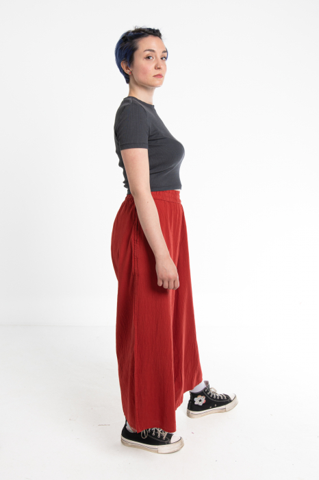 Pantaloni Culottes din Bumbac cu Bandă Elastica in Talie si Buzunare Laterale [4]