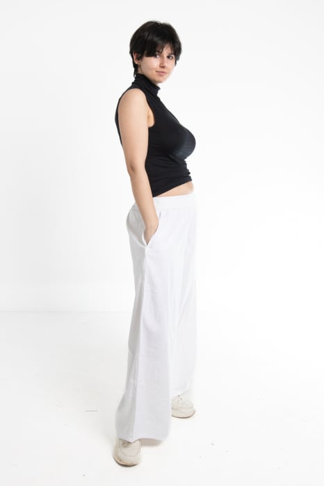 Pantaloni Culottes din Bumbac cu Bandă Elastica in Talie si Buzunare Laterale [3]