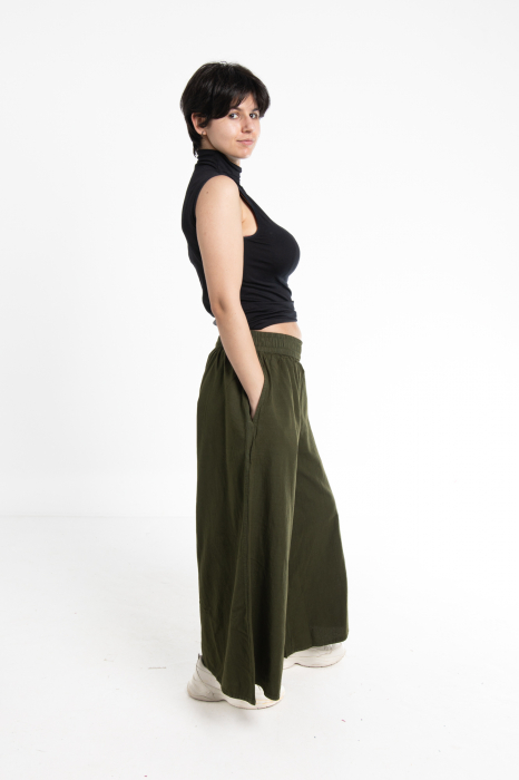 Pantaloni Culottes din Bumbac cu Bandă Elastica in Talie si Buzunare Laterale [3]