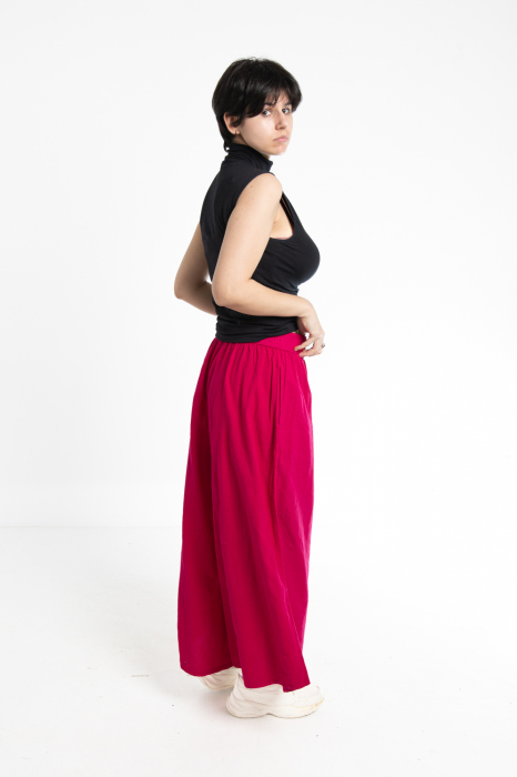 Pantaloni Culottes din Bumbac cu Bandă Elastica in Talie si Buzunare Laterale [5]