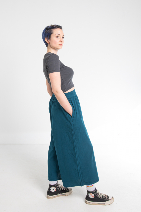 Pantaloni Culottes din Bumbac cu Bandă Elastica in Talie si Buzunare Laterale [6]