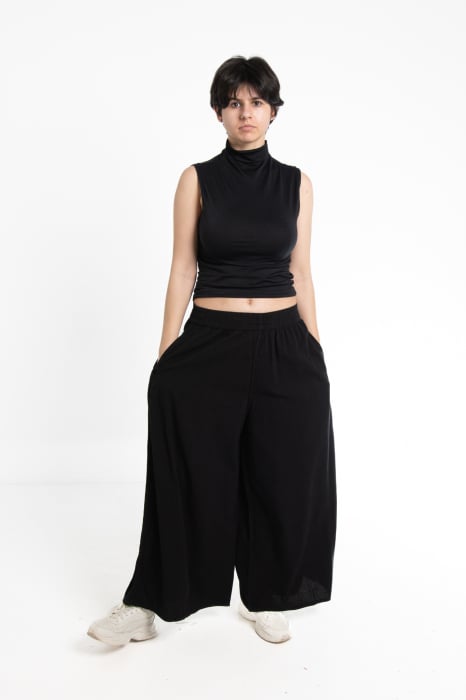 Pantaloni Culottes din Bumbac cu Bandă Elastica in Talie si Buzunare Laterale [4]