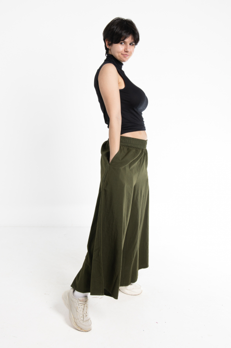 Pantaloni Culottes din Bumbac cu Bandă Elastica in Talie si Buzunare Laterale [4]