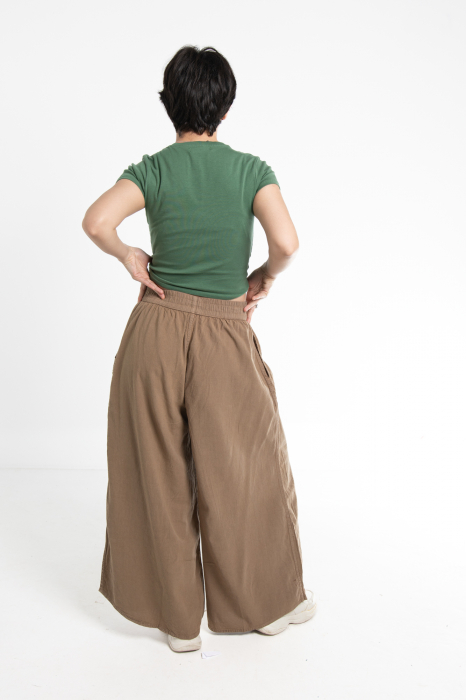 Pantaloni Culottes din Bumbac cu Bandă Elastica in Talie si Buzunare Laterale [17]