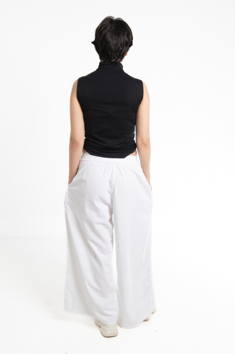 Pantaloni Culottes din Bumbac cu Bandă Elastica in Talie si Buzunare Laterale [6]