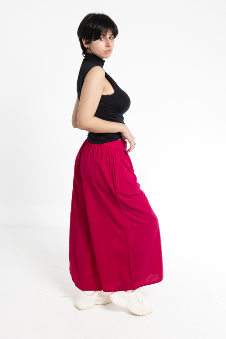 Pantaloni Culottes din Bumbac cu Bandă Elastica in Talie si Buzunare Laterale [4]