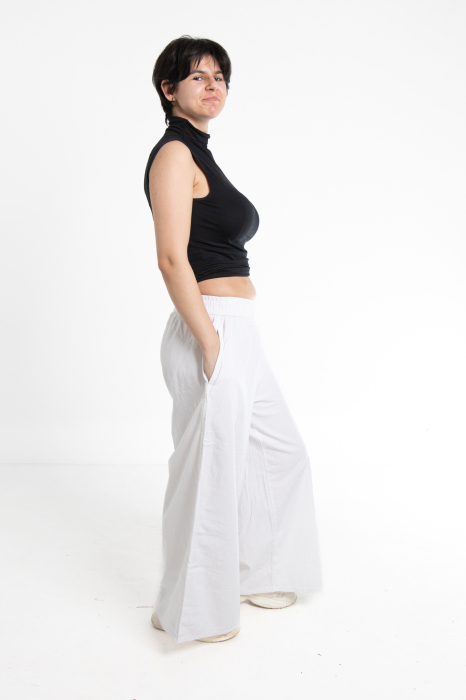 Pantaloni Culottes din Bumbac cu Bandă Elastica in Talie si Buzunare Laterale [5]