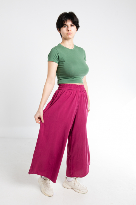 Pantaloni Culottes din Bumbac cu Bandă Elastica in Talie si Buzunare Laterale [5]