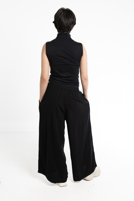 Pantaloni Culottes din Bumbac cu Bandă Elastica in Talie si Buzunare Laterale [6]