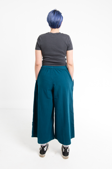 Pantaloni Culottes din Bumbac cu Bandă Elastica in Talie si Buzunare Laterale [7]