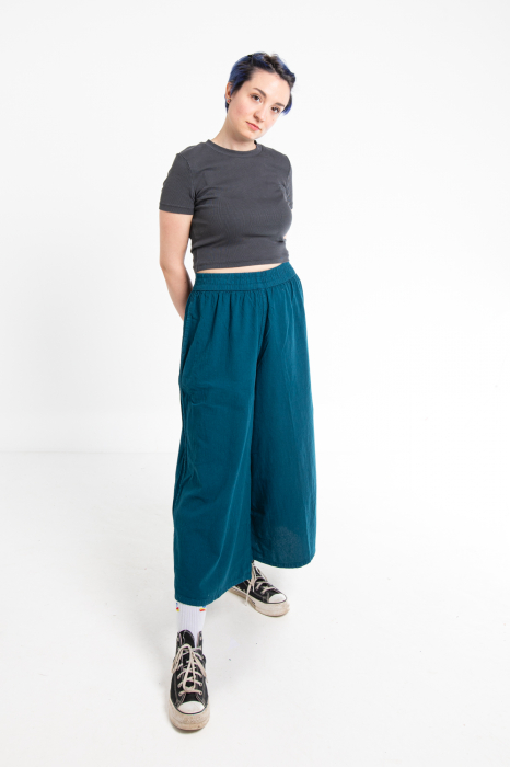 Pantaloni Culottes din Bumbac cu Bandă Elastica in Talie si Buzunare Laterale [3]